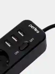 Черный сетевой фильтр "POWER STREAM", 2500W, двойная защита, 2м, 3 розетки, 3 USB