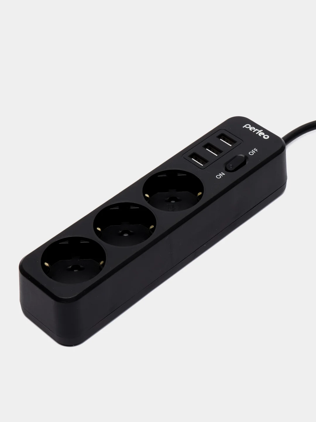 Черный сетевой фильтр "POWER STREAM", 2500W, двойная защита, 2м, 3 розетки, 3 USB