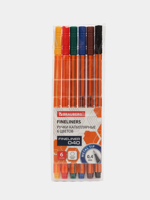 Линеры Brauberg Fine 040, 144141, капиллярные ручки цветные, набор 6 цветов для рисования