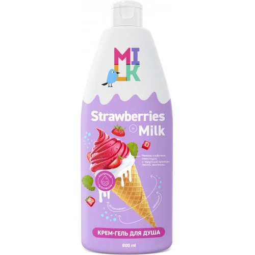 Milk Крем-гель для душа молоко и земляника, 800 мл