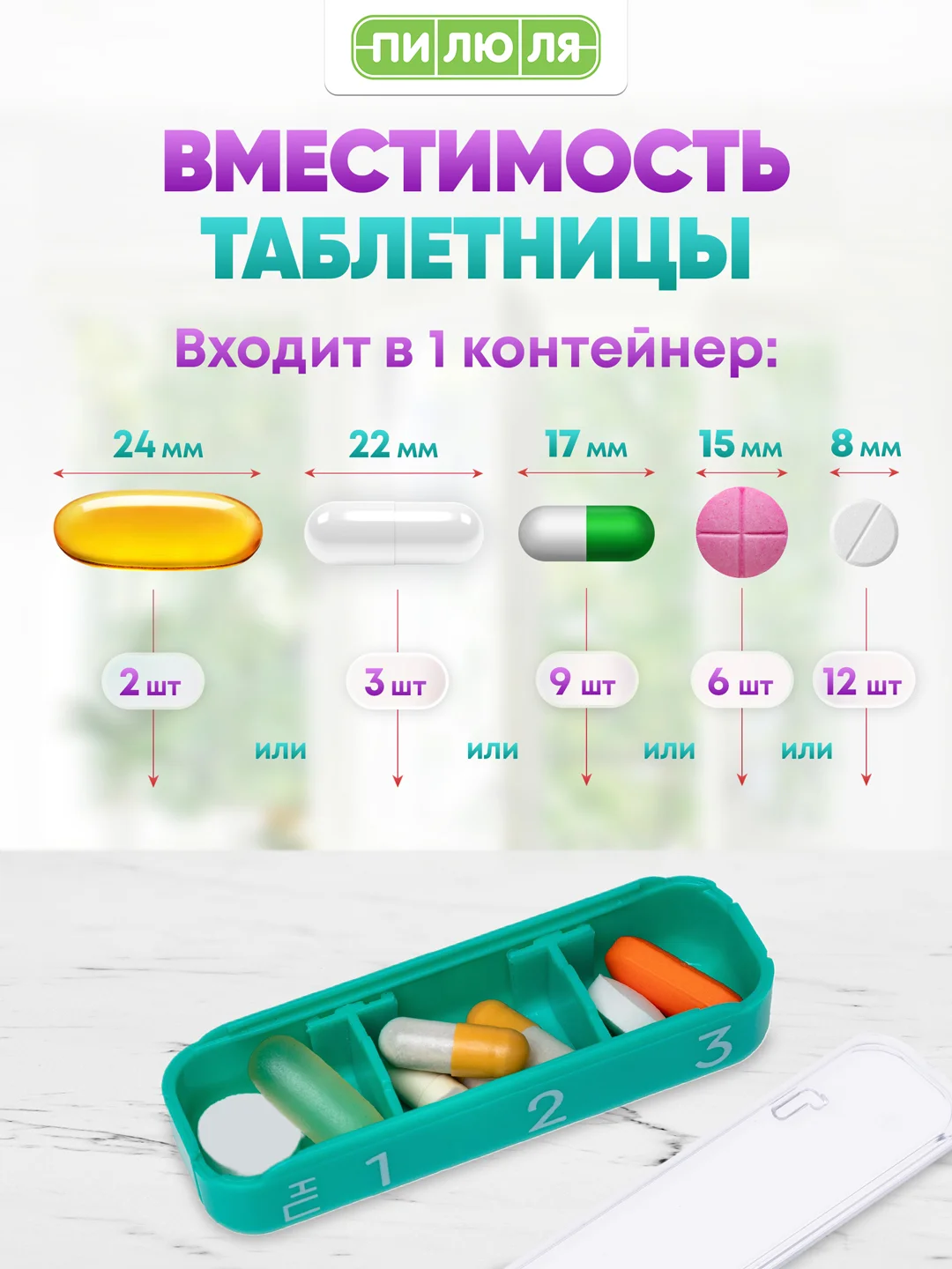 Таблетница Пилюля Премиум, мятная