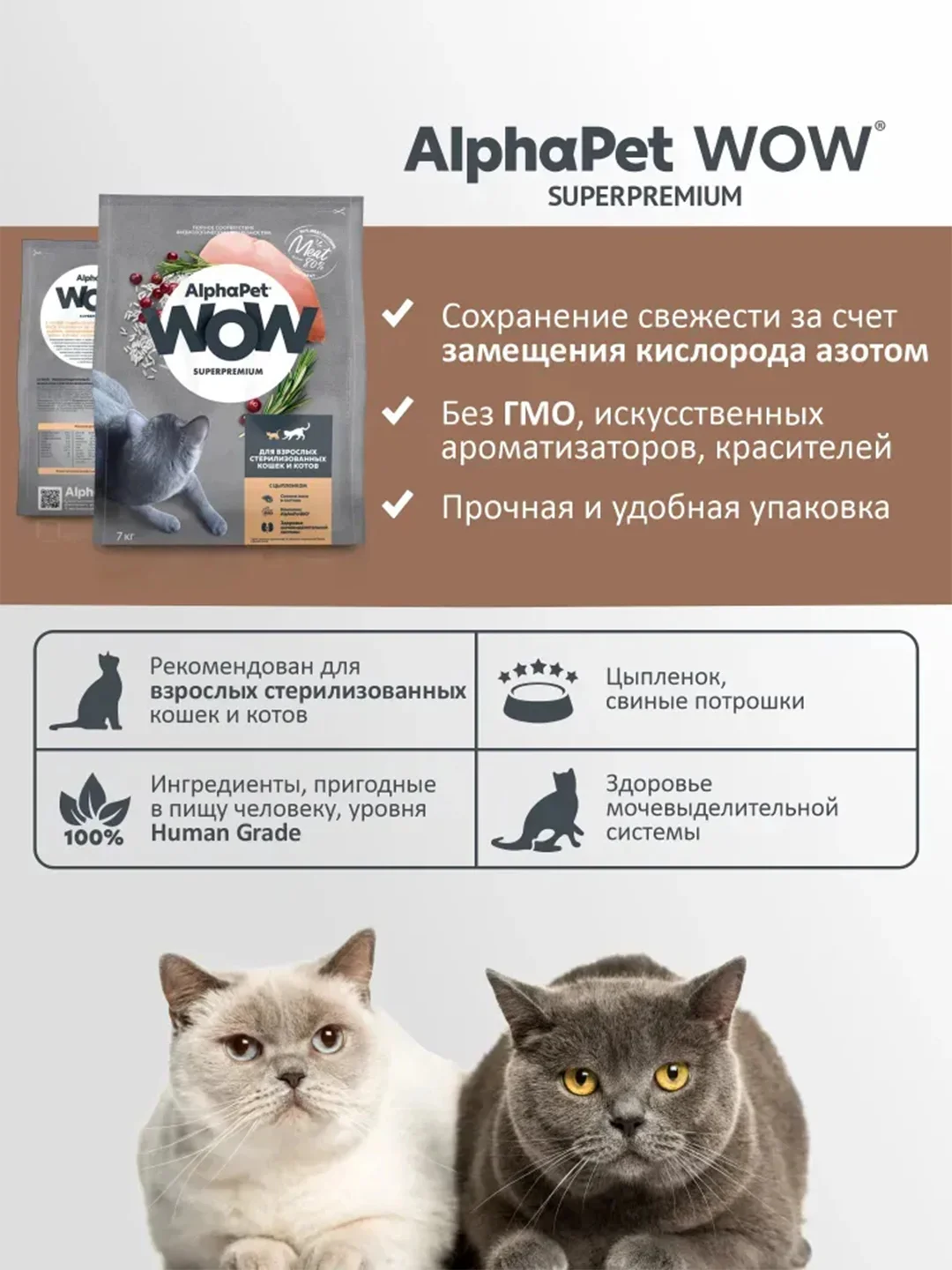 АльфаПет WOW 7кг c цыпленком сухой д/взрослых стерилизованных кошек (652062)
