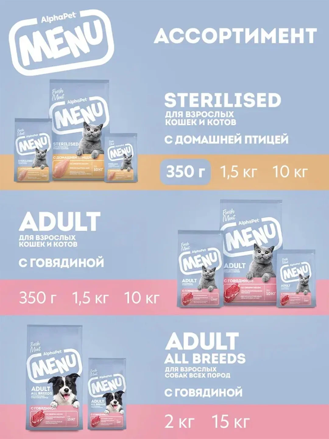 АльфаПет Menu 0,35кг домашняя птица сухой д/стерил. кошек (652789)