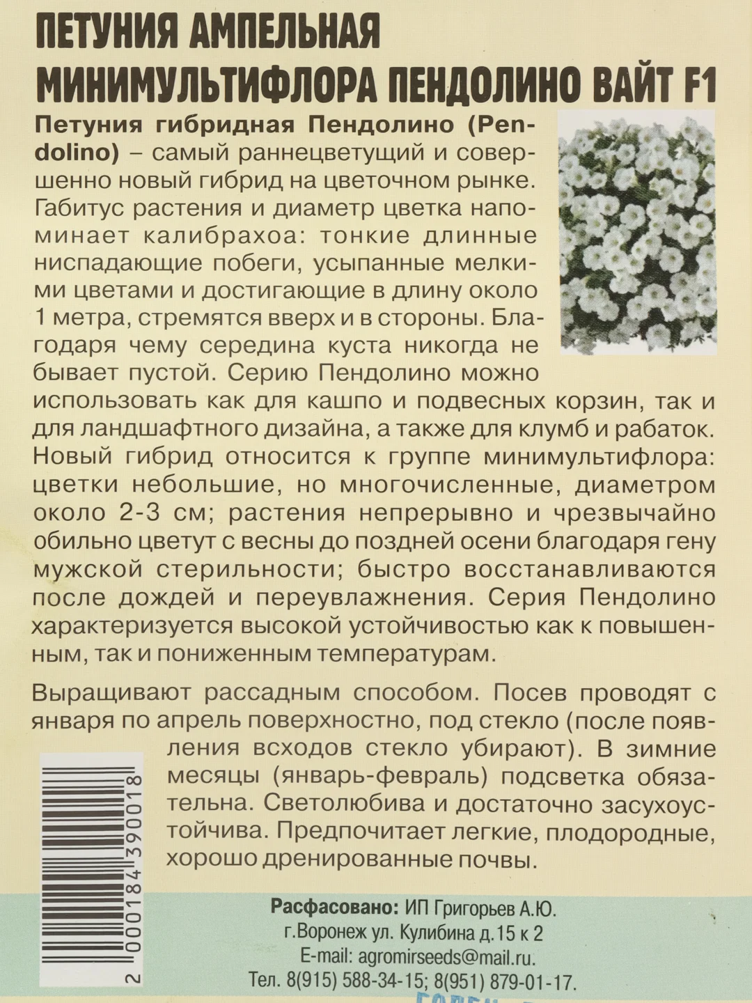 Петуния Пендолино Вайт F1 (семена,цветы)
