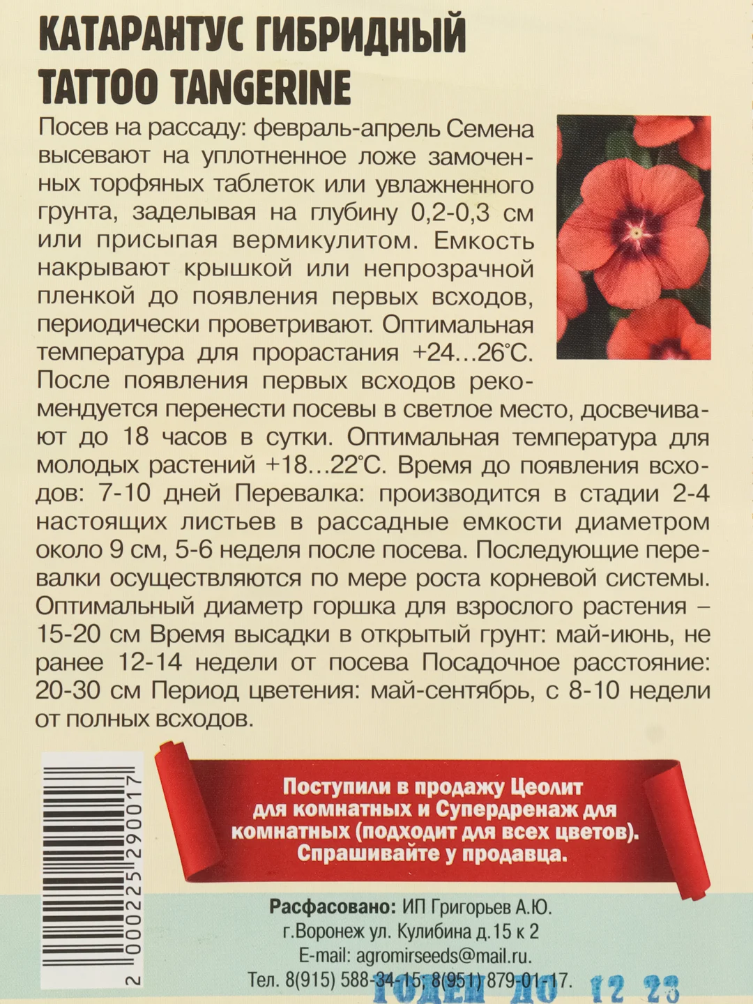 Катарантус Tattoo Tangerine F1 (семена,цветы)