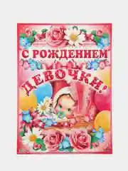 Гирлянда вертикальная с плакатом С РОЖДЕНИЕМ ДЕВОЧКИ!!!