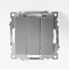 Выключатель трехклавишный Stekker Катрин GLS10-7108-03, 250В, 10А, серебро