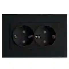 Розетка двухместная Stekker Эрна PST16-9014-03, с заземлением, с защитной шторкой, черная