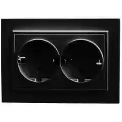 Розетка двухместная Stekker Эрна PST16-9014-03, с заземлением, с защитной шторкой, черная