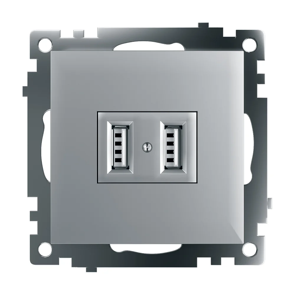 Розетка двухместная USB Stekker Катрин GLS10-7115-03, 250В, 2.1 А, серебро