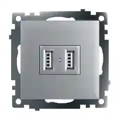 Розетка двухместная USB Stekker Катрин GLS10-7115-03, 250В, 2.1 А, серебро