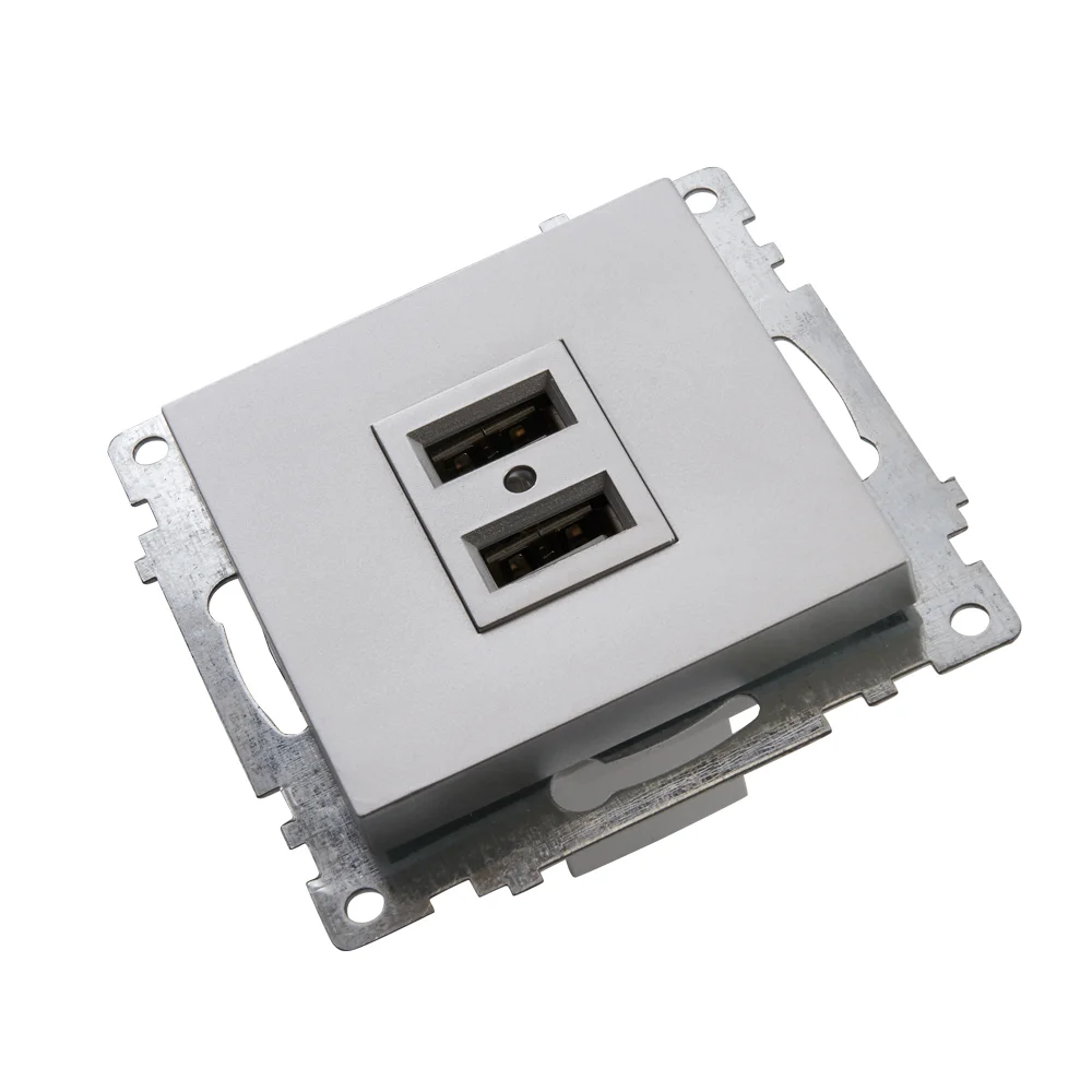 Розетка двухместная USB Stekker Катрин GLS10-7115-03, 250В, 2.1 А, серебро