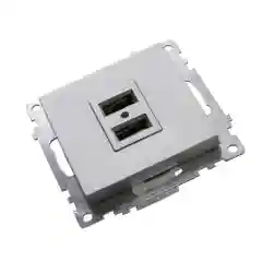 Розетка двухместная USB Stekker Катрин GLS10-7115-03, 250В, 2.1 А, серебро