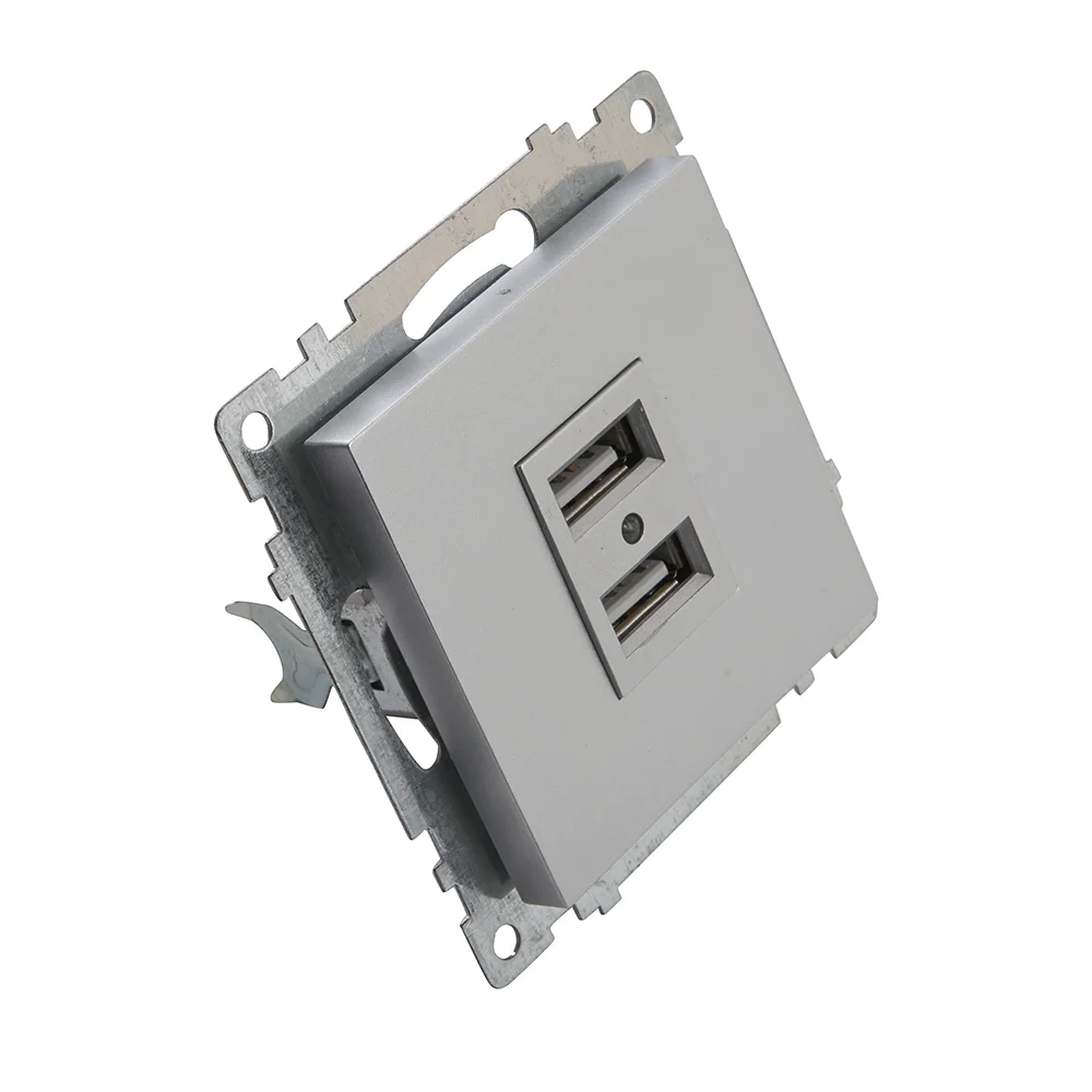 Розетка двухместная USB Stekker Катрин GLS10-7115-03, 250В, 2.1 А, серебро