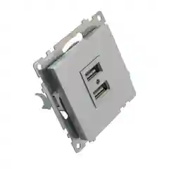Розетка двухместная USB Stekker Катрин GLS10-7115-03, 250В, 2.1 А, серебро