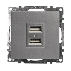 Розетка двухместная USB Stekker Катрин GLS10-7115-03, 250В, 2.1 А, серебро