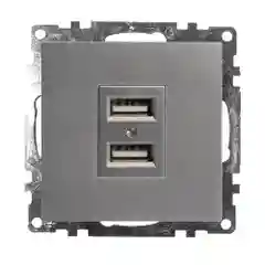 Розетка двухместная USB Stekker Катрин GLS10-7115-03, 250В, 2.1 А, серебро