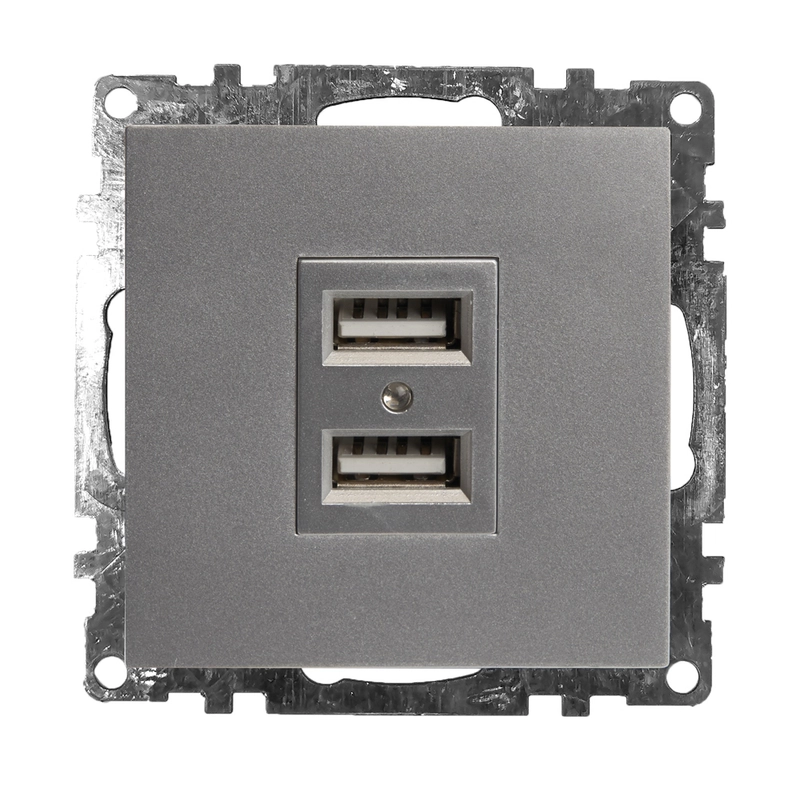 Розетка двухместная USB Stekker Катрин GLS10-7115-03, 250В, 2.1 А, серебро