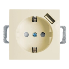 Розетка одноместная Stekker Эрна PST16-9111-02, с заземлением и с USB, слоновая кость