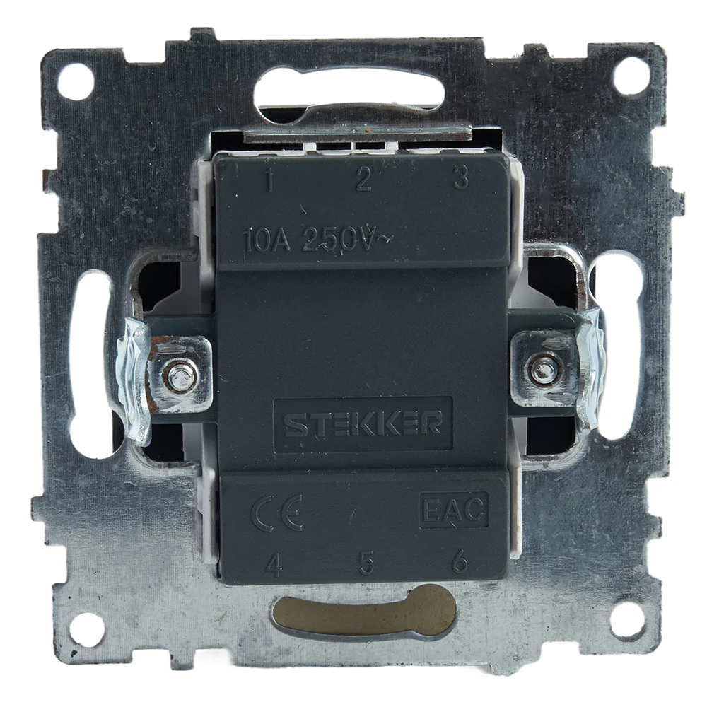 Выключатель двухклавишный Stekker Катрин GLS10-7102-05, c индикатором 250В, 10А, черный