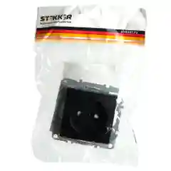 Розетка одноместная Stekker Эрна PST10-9109-03, без заземления, 250В, 10А, черная