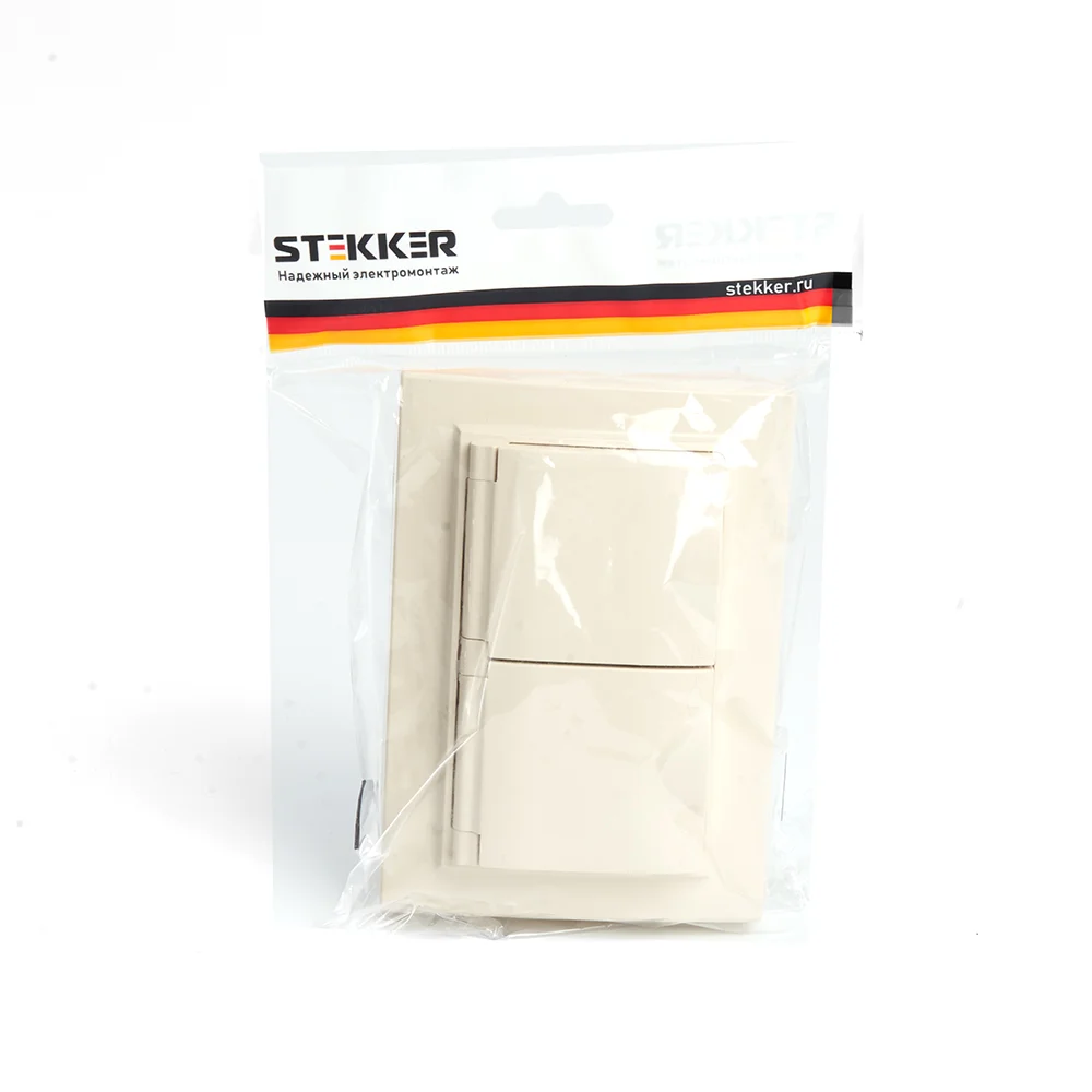 Розетка двойная Stekker Эрна PST16-9015-02, с заземлением, с крышкой, слоновая кость