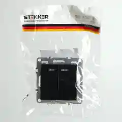 Выключатель Stekker, 2-клавишный, с индикатором, серия Эрна, PSW10-9102-03, черный