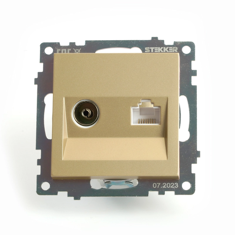 Розетка Stekker TV + компьютерная RJ-45, серия Катрин, золото, GLS00-7106-08