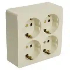 Розетка Stekker, 4-местная, с/з, квадрат, 250В, 16А, IP20, слоновая кость, MST16-14S-04