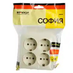 Розетка Stekker, 4-местная, с/з, квадрат, 250В, 16А, IP20, слоновая кость, MST16-14S-04