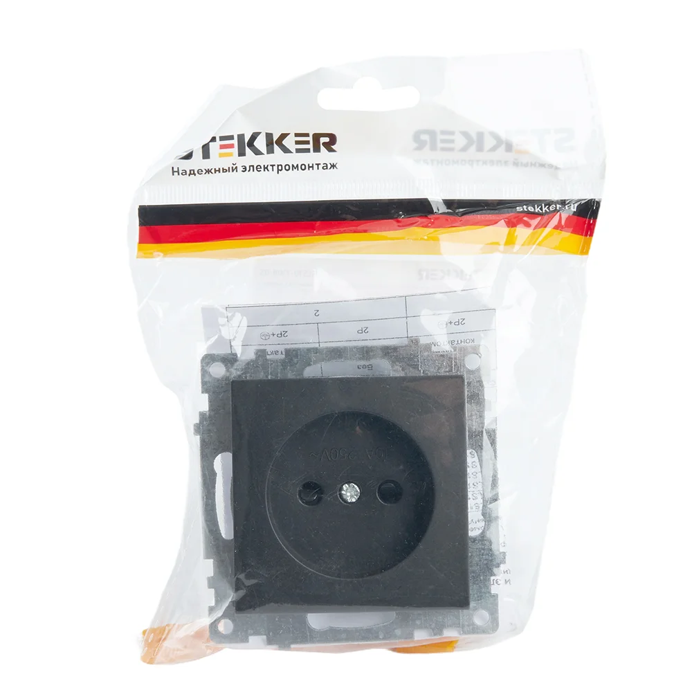 Розетка Stekker, 1-местная, с защитной шторкой, б/з, 10А, Катрин, GLS10-7109-05, черный