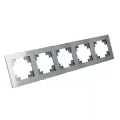Рамка Stekker GFR00-7005-03, 5-местная, стекло, серия Катрин, серебро