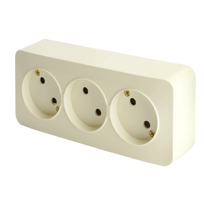 Розетка Stekker MST10-13-04, София, 3-местная, б/з, 250В, 10А, IP20, слоновая кость