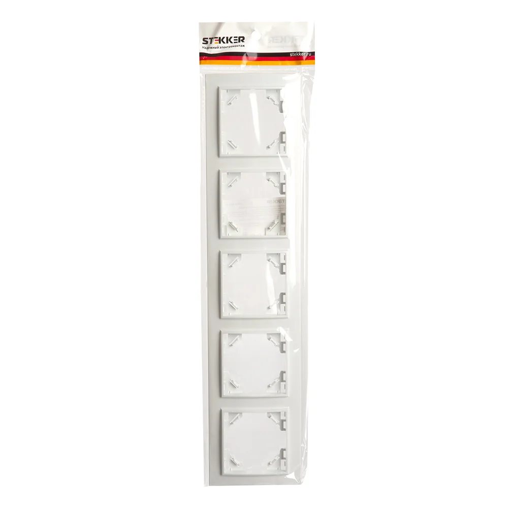 Рамка Stekker PFR00-9005-01, пятиместная, горизонтальная, серия Эрна, белый