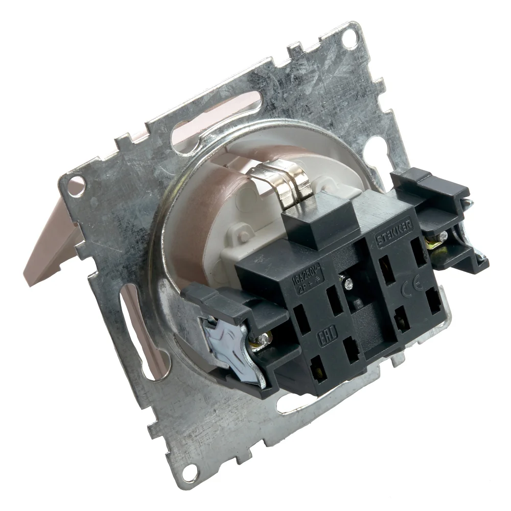Розетка Stekker GLS16-7112-02, 1-местная, с крышкой, с/з, 250В, 16А, серия Катрин, шампань