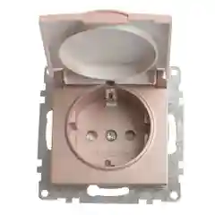 Розетка Stekker GLS16-7112-02, 1-местная, с крышкой, с/з, 250В, 16А, серия Катрин, шампань