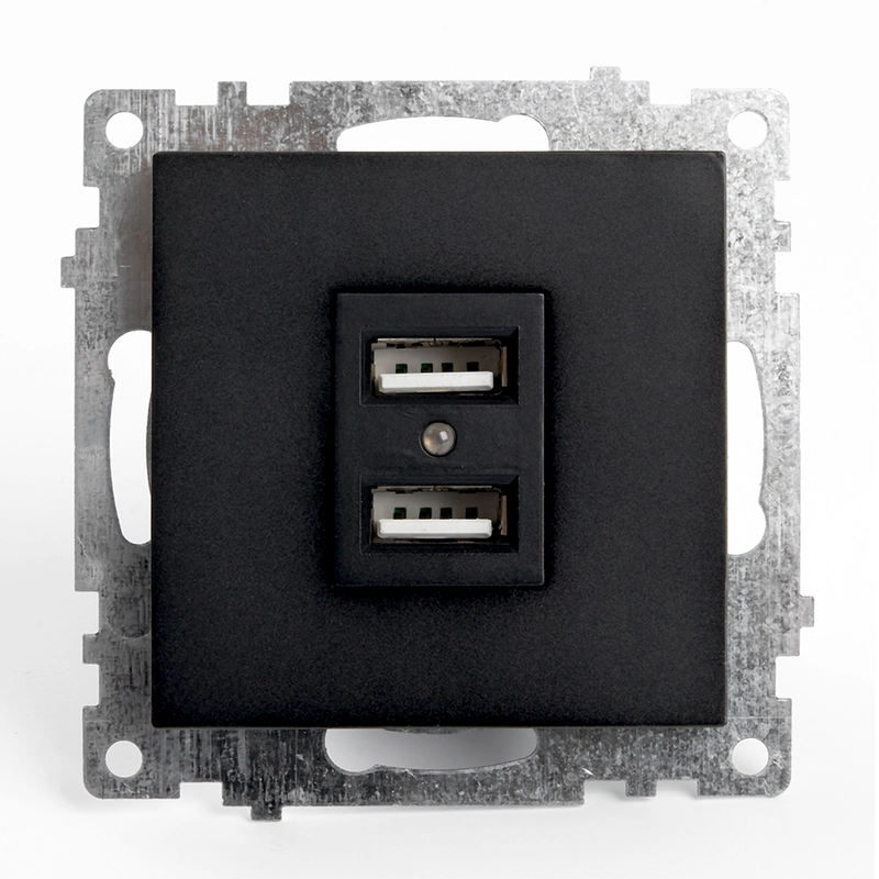 Розетка Stekker GLS10-7115-05, 2-местная USB (механизм), 250В, 2,1А, серия Катрин, черный