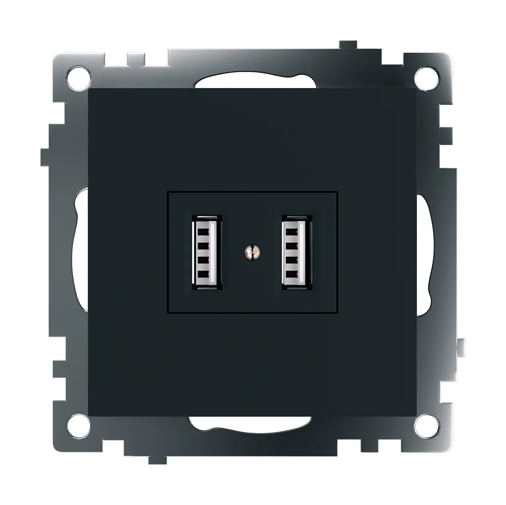 Розетка Stekker GLS10-7115-05, 2-местная USB (механизм), 250В, 2,1А, серия Катрин, черный