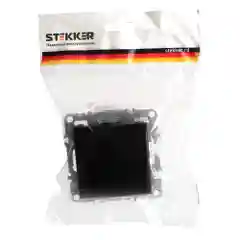 Розетка Stekker PST16-9112-03, 1-местная, с/з, с крышкой (механизм), серия Эрна, черный