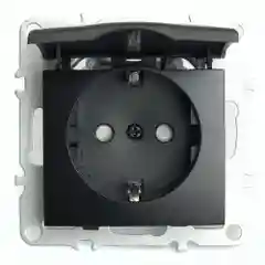Розетка Stekker PST16-9112-03, 1-местная, с/з, с крышкой (механизм), серия Эрна, черный