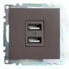 Розетка Stekker GLS10-7115-04, серия Катрин, 2-местная USB, 250В, 2,1А, шоколад