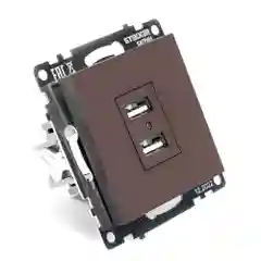 Розетка Stekker GLS10-7115-04, серия Катрин, 2-местная USB, 250В, 2,1А, шоколад