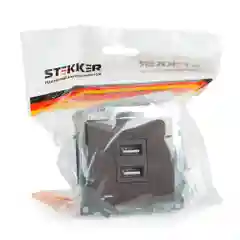 Розетка Stekker GLS10-7115-04, серия Катрин, 2-местная USB, 250В, 2,1А, шоколад