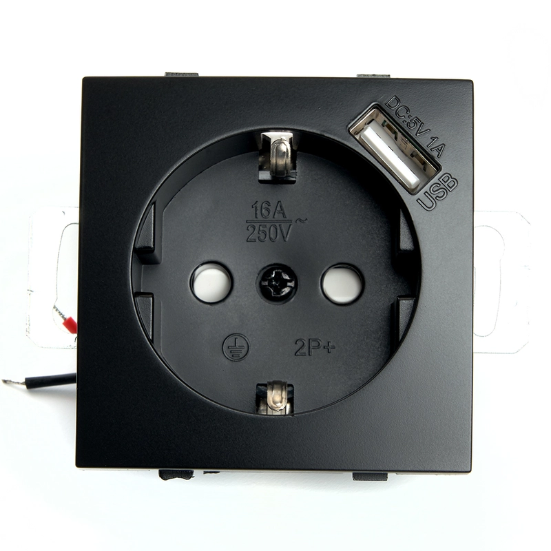 Розетка Stekker PST16-9111-03, 1-местная (механизм) с USB, черная
