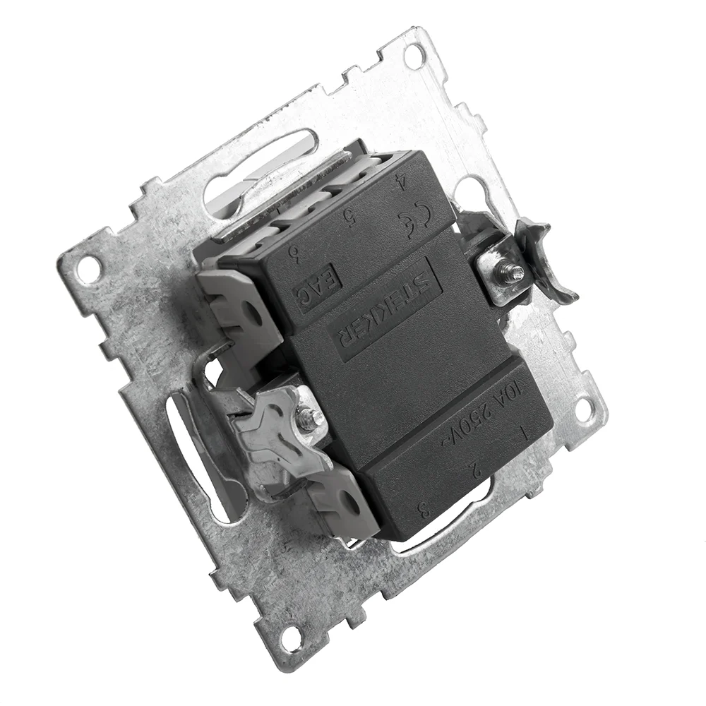 Выключатель Stekker GLS10-7104-03, 2-клавишный (механизм) 250В/10А, цвет серебро