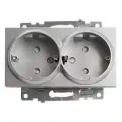 Розетка Stekker GLS16-7114-03, 2-местная с защитной шторкой, 250В/16А, цвет серебро