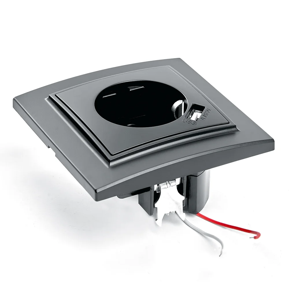 Розетка 1-местная Stekker, PST16-9011-03, с защитной шторкой и с USB, черный