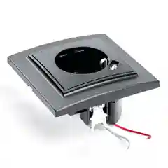 Розетка 1-местная Stekker, PST16-9011-03, с защитной шторкой и с USB, черный