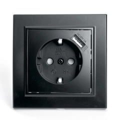 Розетка 1-местная Stekker, PST16-9011-03, с защитной шторкой и с USB, черный
