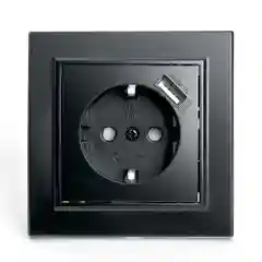 Розетка 1-местная Stekker, PST16-9011-03, с защитной шторкой и с USB, черный